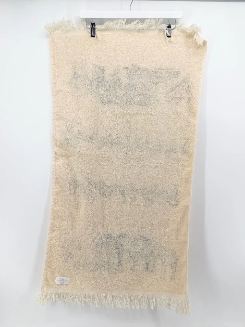 Vtg 70s Lady Pepperell West Point Animal Walk Safari Fringe Towel Off White